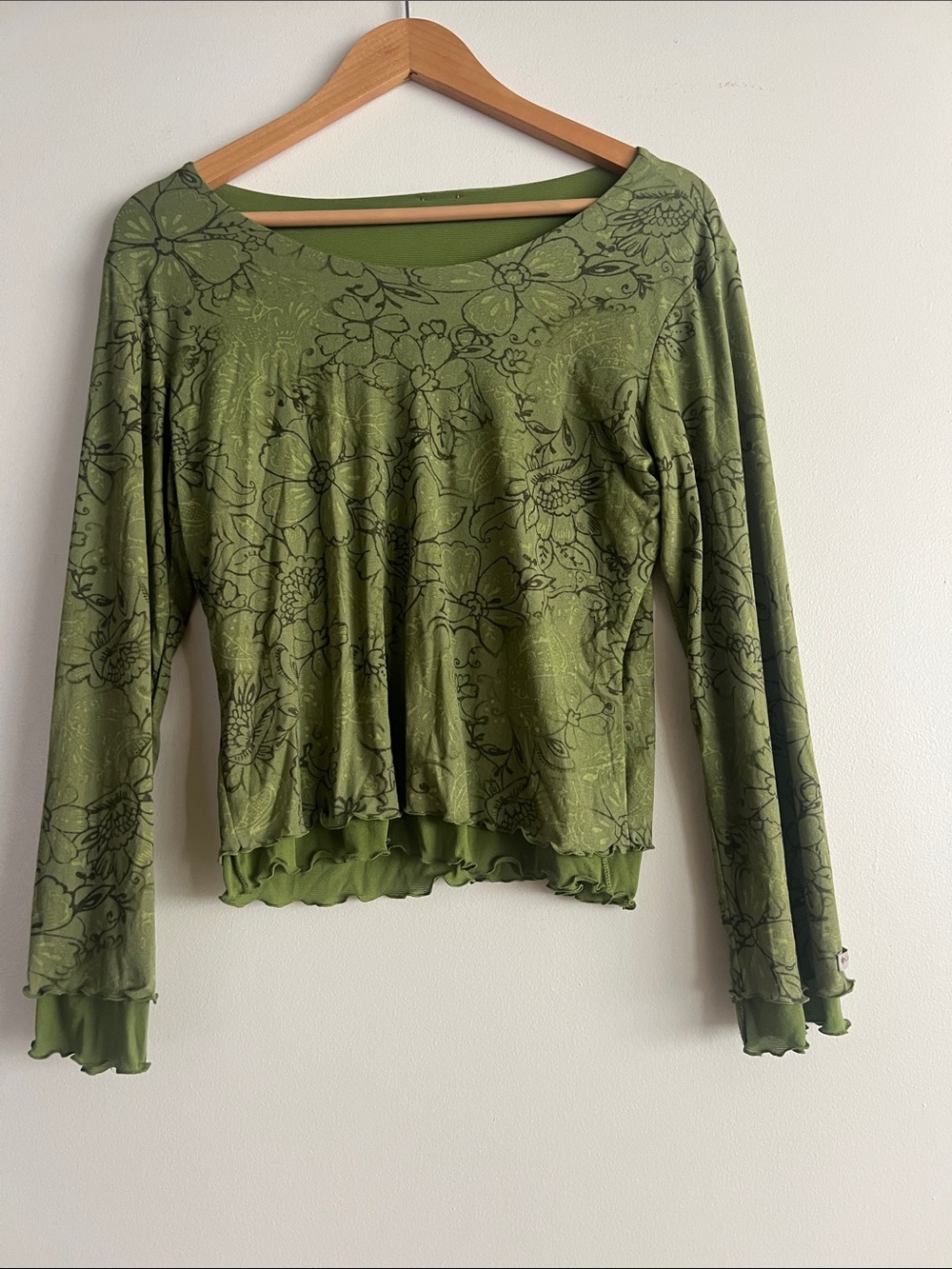 Olive Green Floral Long-Sleeve Women's Top